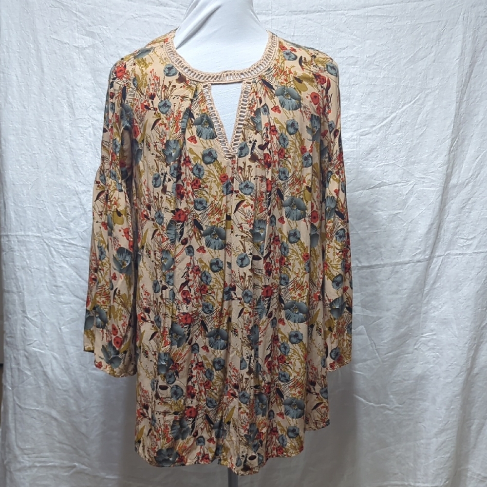 Umgee Orange Graphic 3/4 Sleeve Blouse